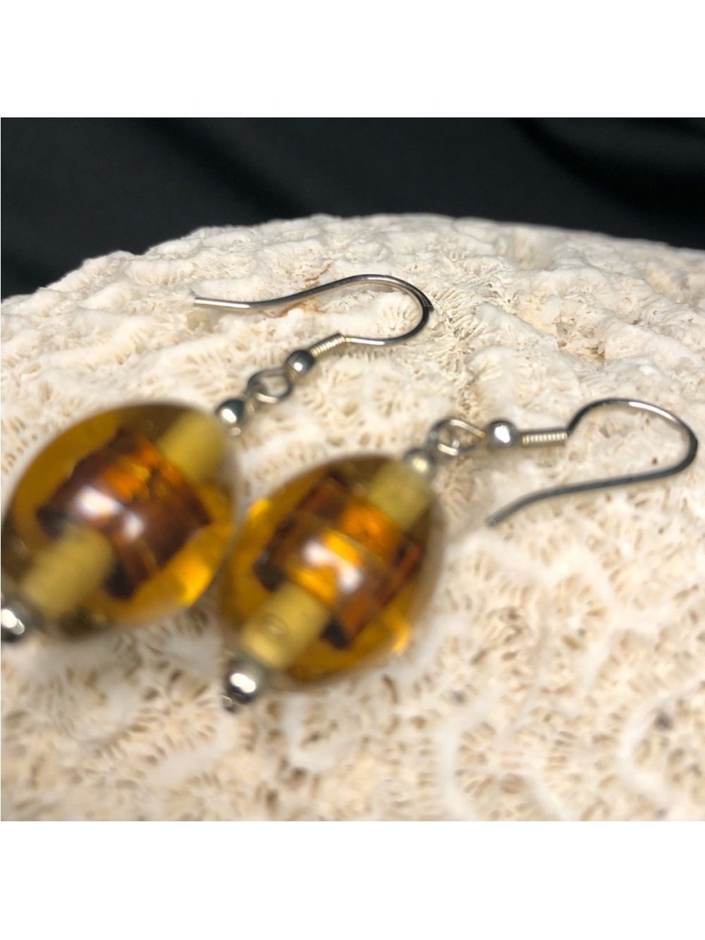 Amber Glass Drop Earrings - Vintage